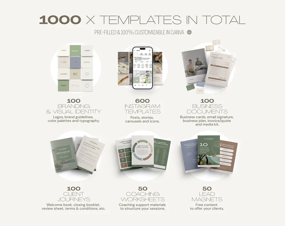1000 templates across 6 categories